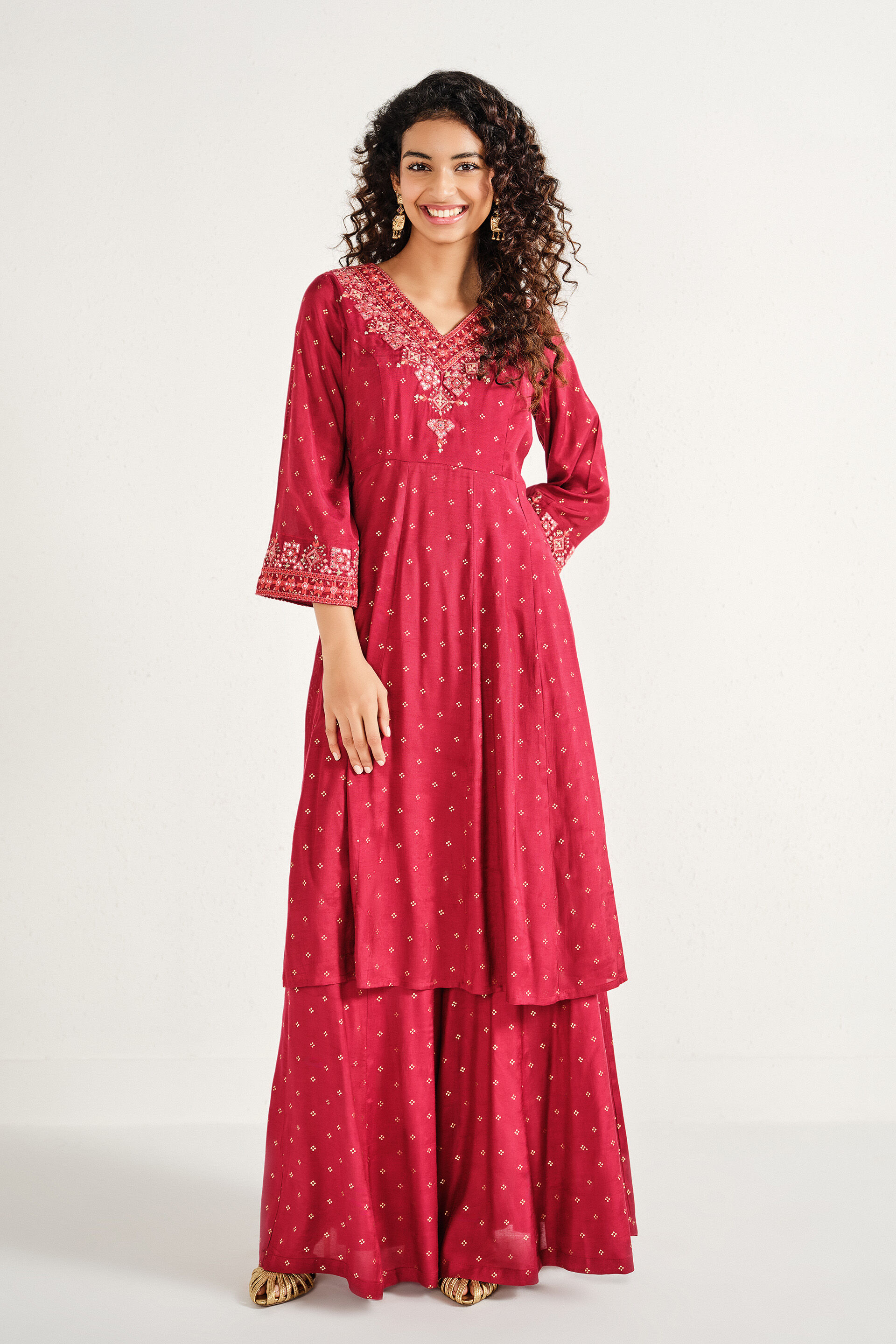 Anahita Red Kurta Set, Red, image 2